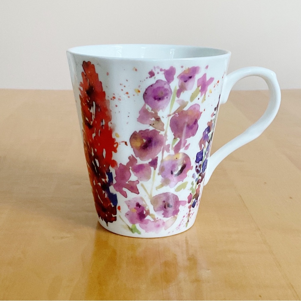Rose of England Bone China Watercolor Floral Mug Hollyhock Foxglove England